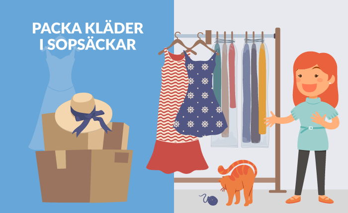 Flyttpacka kläder i sopsäckar