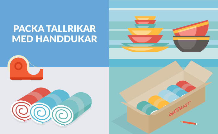 Flyttpacka porslin med handdukar